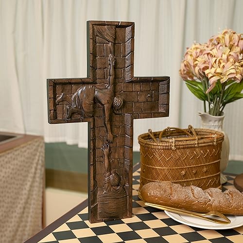 14 Inch Wooden Wall Cross with Hook O460565
