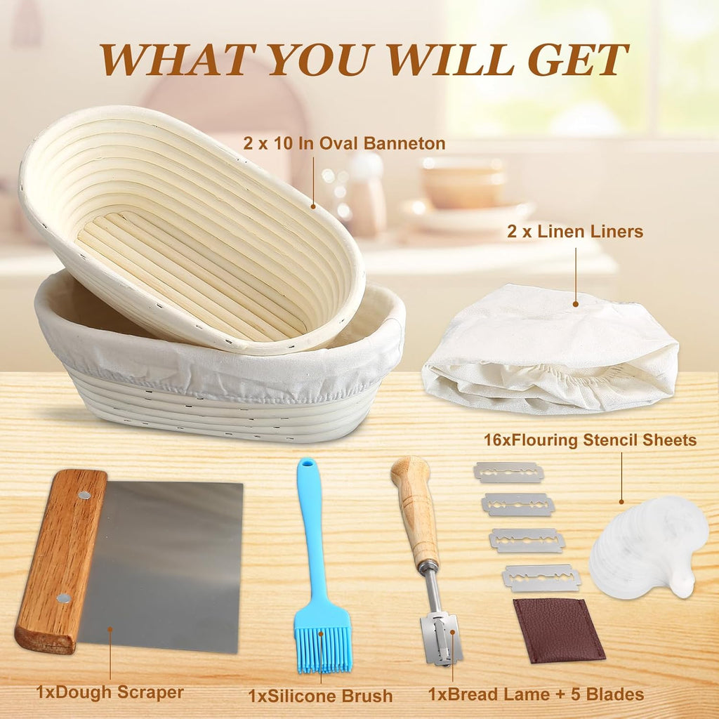 Set of 2 10 Inch Oval Cane Bread Proofing Baskets J3404