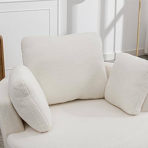 Ivory Sherpa Swivel Accent Barrel Chair with 3 Pillows W6858