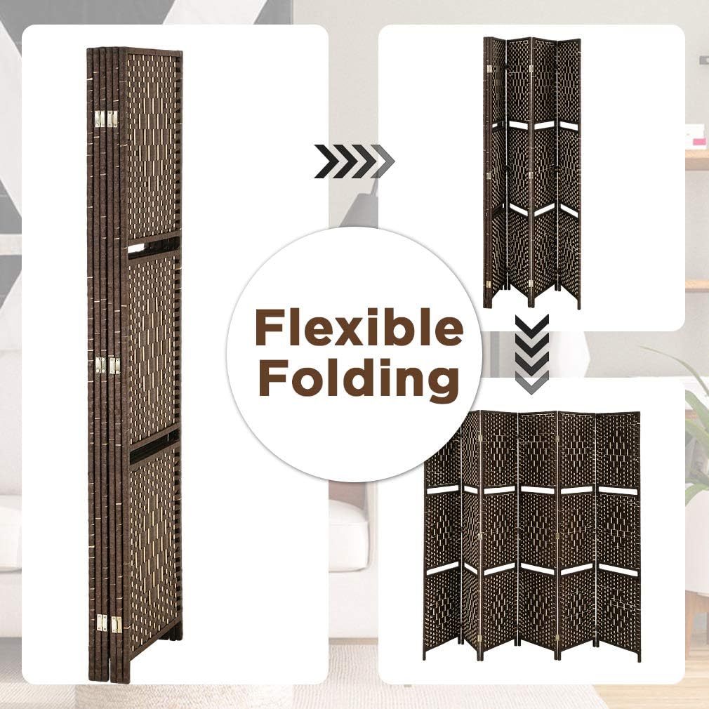 Brown 6 Panel Wooden Folding Room Divider with Shelves V29210