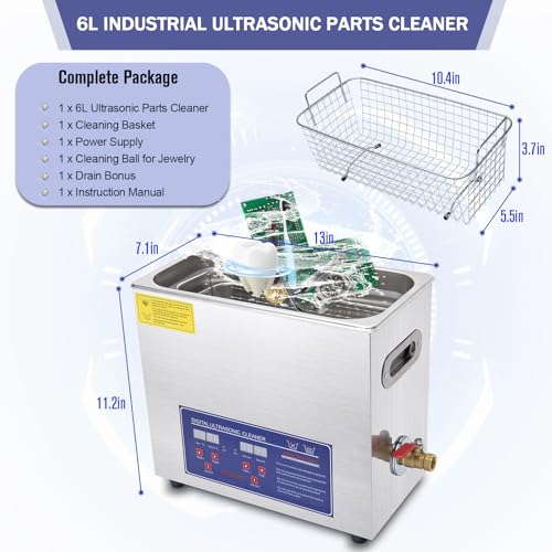 Heated Ultrasonic Parts Cleaner 3L Industrial with Digital Timer, 110V T6478
