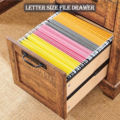 60" Farmhouse Desk with Drawers, Charging Station, Keyboard Tray, File Drawer, Storage Cabinet (Natural Oak) V289
