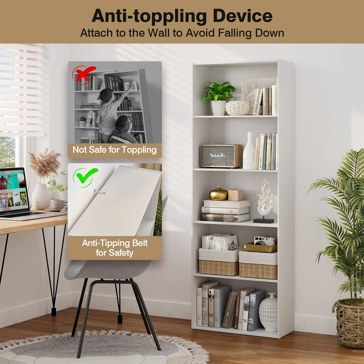 5-Shelf Wood Bookcase Y53980