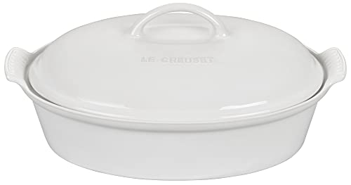 Stoneware Covered Oval Casserole, 4 qt. (14"), White Q611