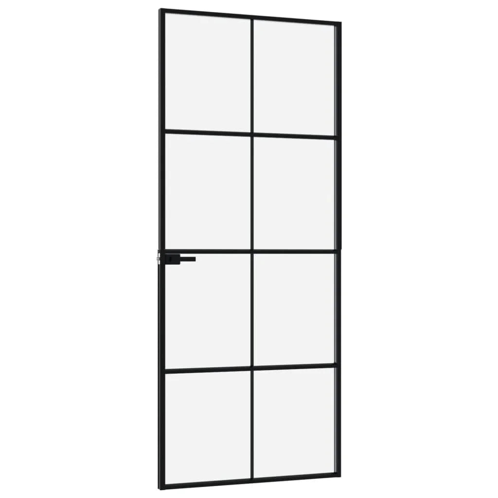Black 32.7"x79.3" Tempered Glass Aluminum Slim Interior Door B49586