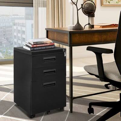 Black 3-Drawer Mobile Vertical Filing Cabinet Z926