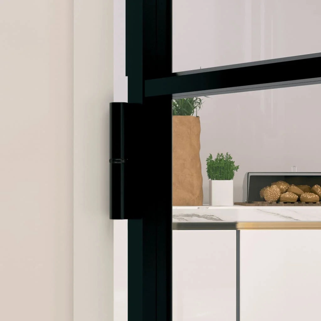 Black 32.7"x79.3" Tempered Glass Aluminum Slim Interior Door B49586