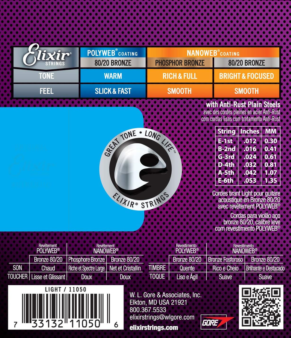 80/20 Bronze POLYWEB Coating Acoustic Guitar Strings, 6 String Set, Light 12-53 K142390