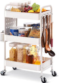 White 3-Tier Rolling Utility Storage Cart with Pegboards and Baskets B500
