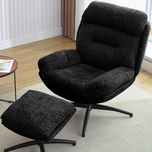 Beige Chenille Swivel Accent Chair with Ottoman Q731