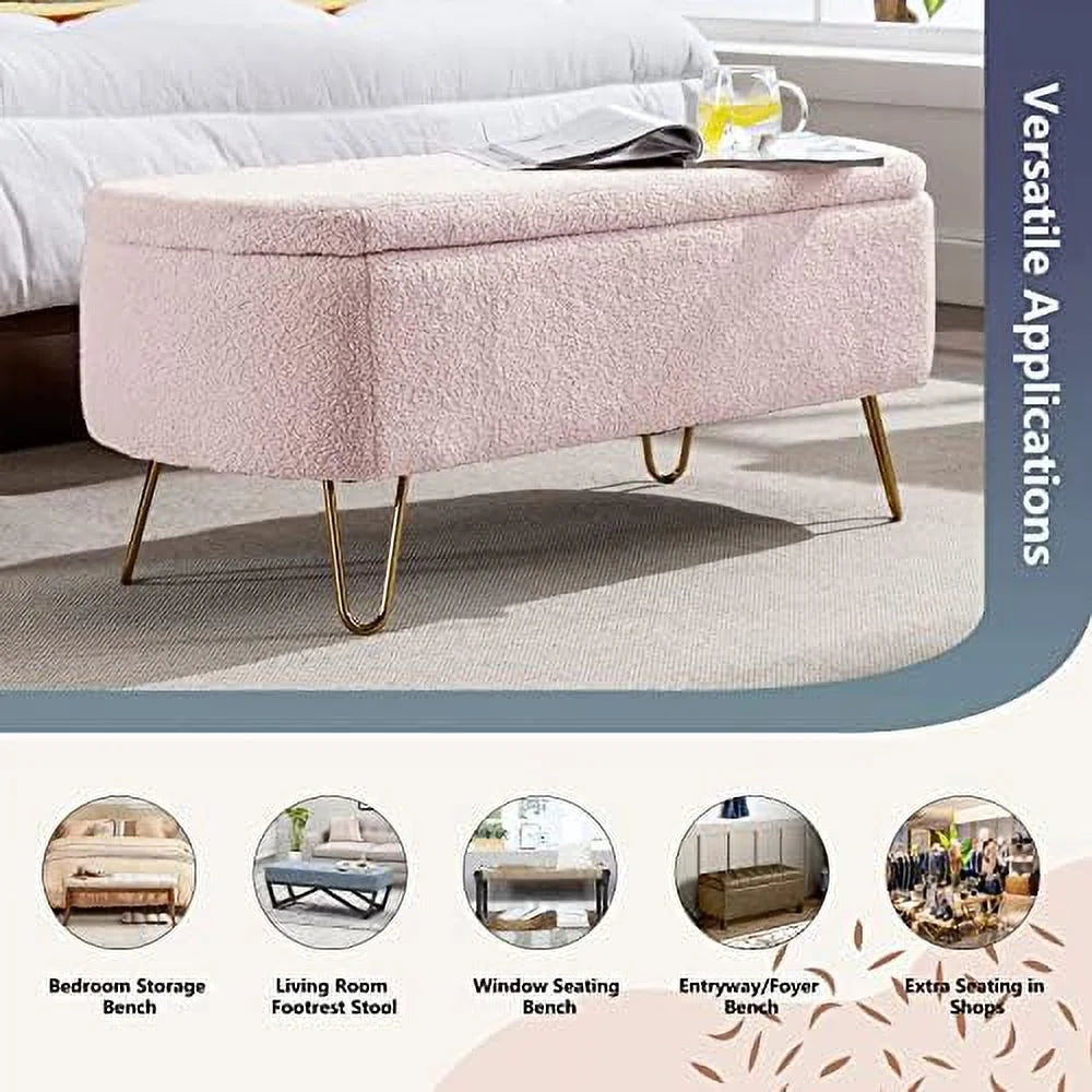 Cream White Boucle Ottoman Bench L621