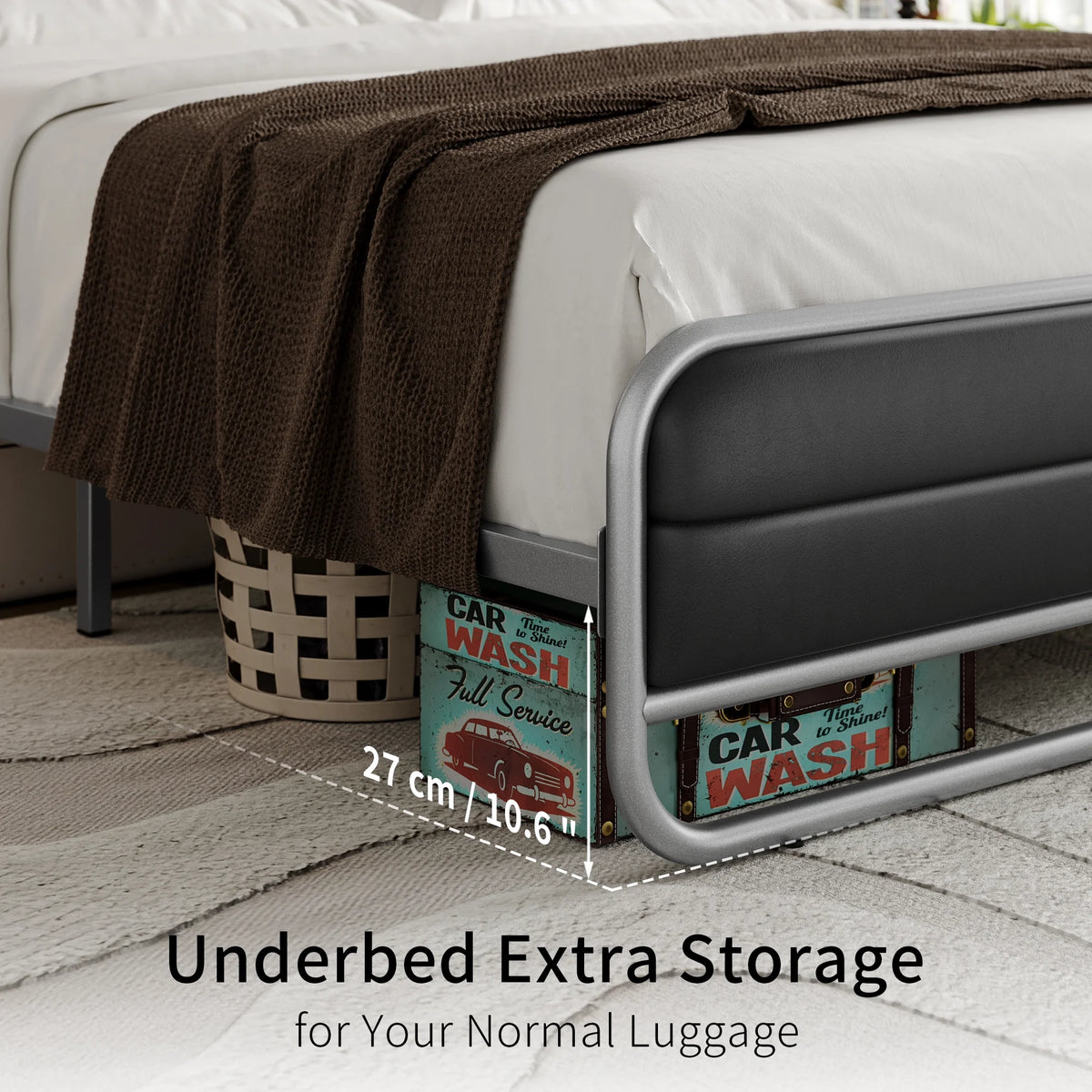 Full Bed Frame with PU Leather Upholstered Headboard T951241
