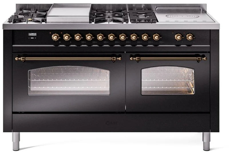 60 Dual Fuel Propane Gas Range Glossy Black Bronze Trim T225