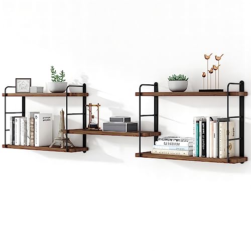 Wall Mounted Floating Shelves, 5 Brown Wood Shelves D22881