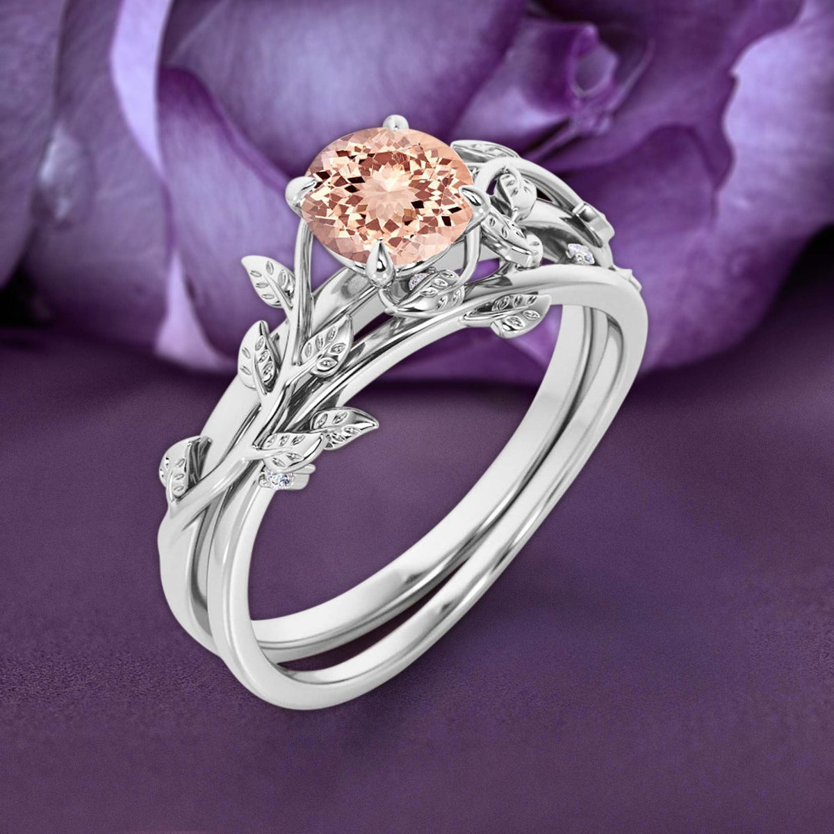 10k Solid White Gold Morganite Engagement Ring E5942