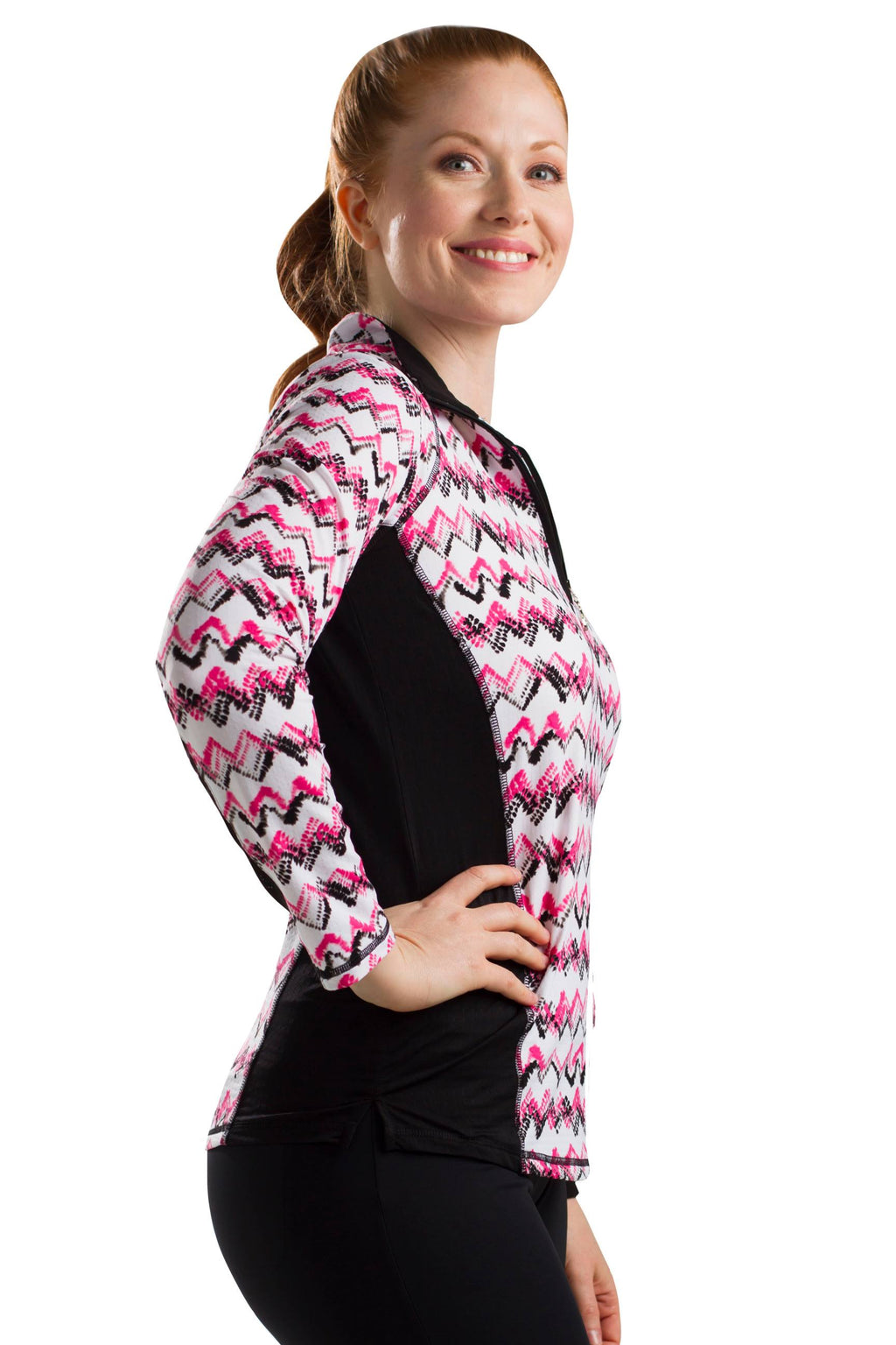 Zig Zag Pink Zip Mock O10166