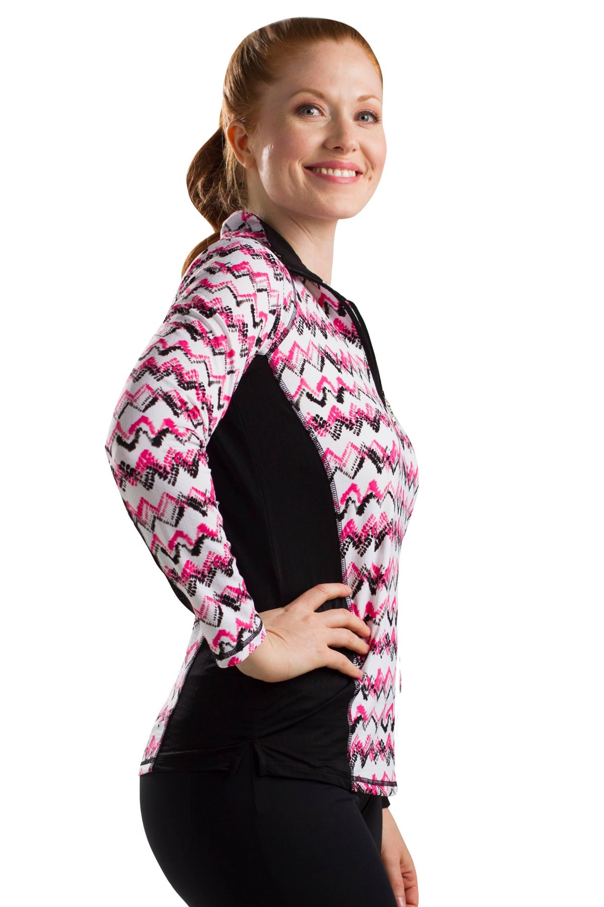Zig Zag Pink Zip Mock O10166
