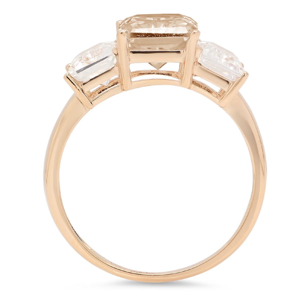 Emerald Cut Brown Champagne Simulated Diamond 18k Yellow Gold 3 Stone Ring Size 3.5 D35930