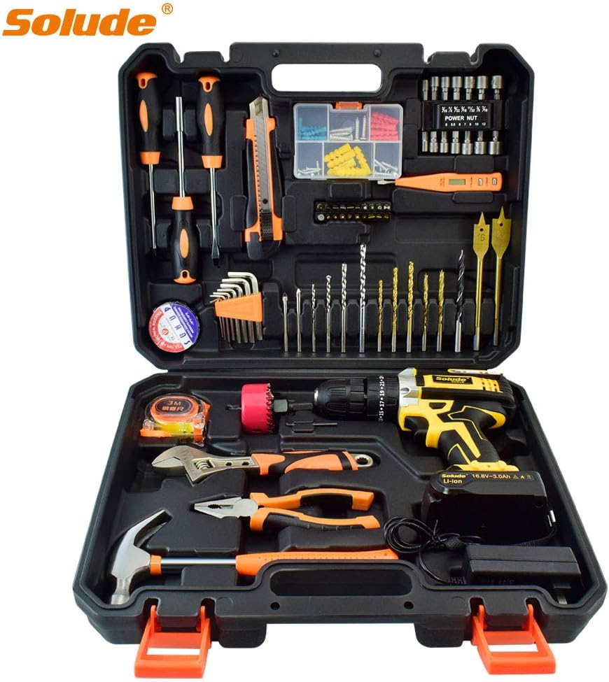 Cordless Drill Set, 16.8V Power Drill, 125Pcs Home Power Combo Tools Kit, 3/8 Inch Keyless Chuck, 2-Variable Speed, 25+1 Torque Setting, Built-in LED, Pack of 2 P7081