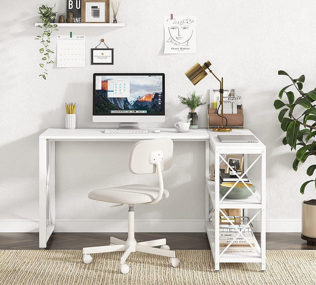 59" White Computer Desk with 2 Shelves F200343