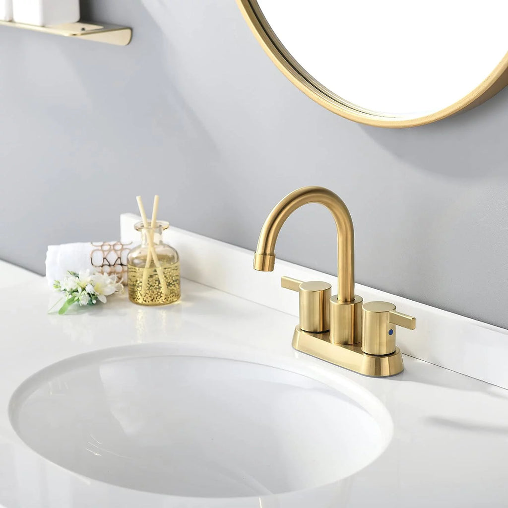 Brushed Gold 2 Handle Centerset Bathroom Faucet O44870