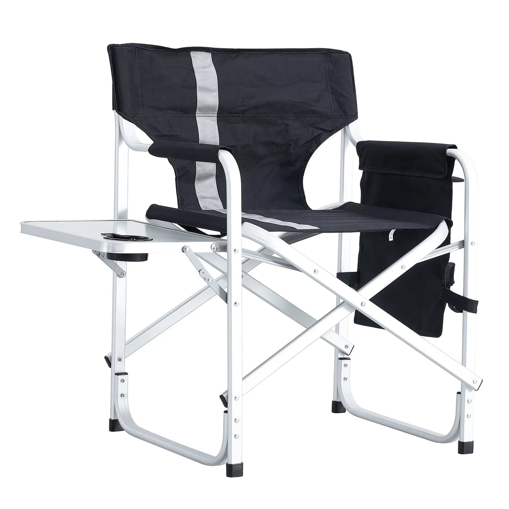 2 Piece Padded Folding Chair with Side Table and Storage Pockets W579768
