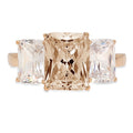 Emerald Cut Brown Champagne Simulated Diamond 18k Yellow Gold 3 Stone Ring Size 3.5 D35930