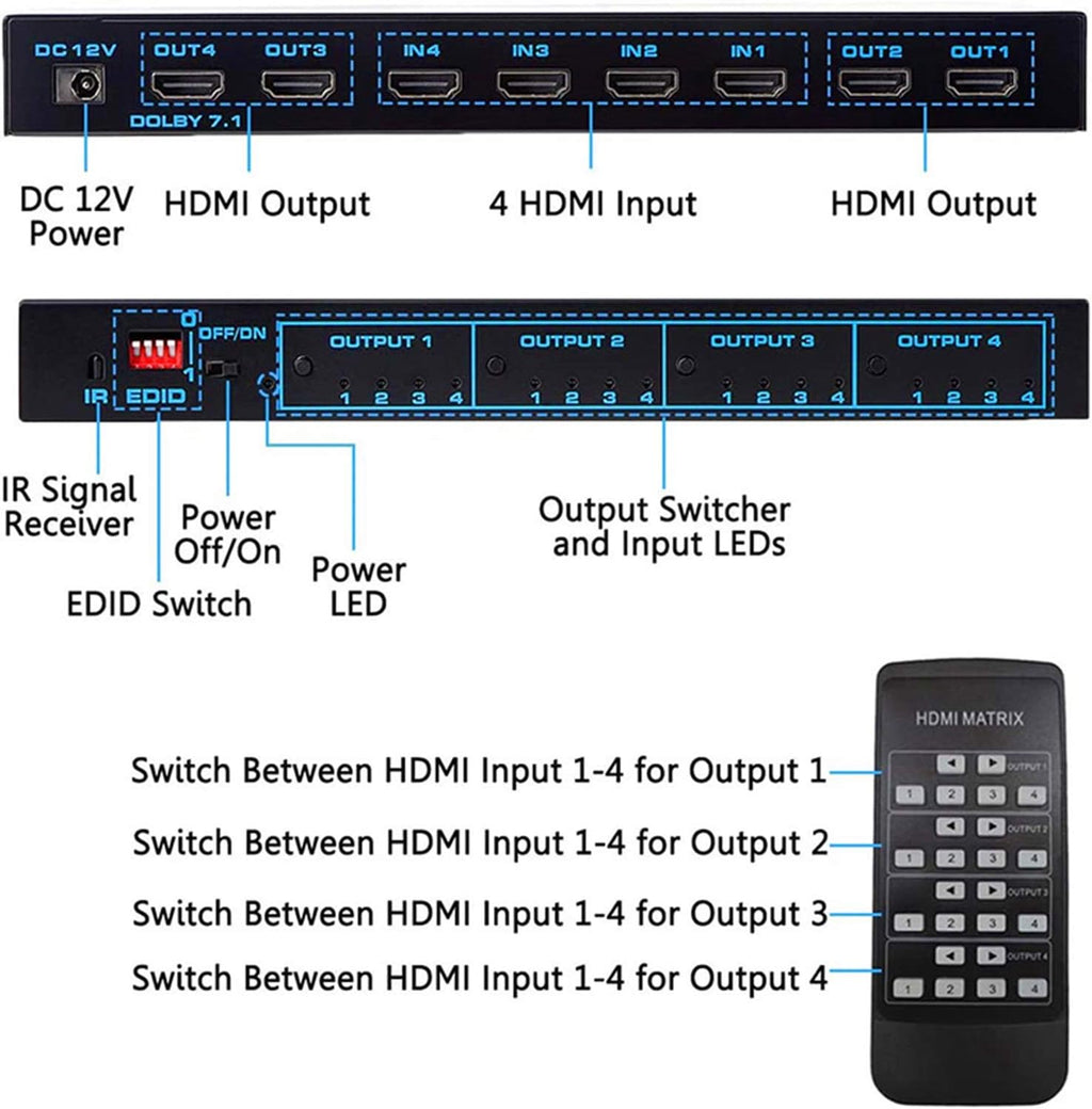 4K HDMI Matrix Switcher 4x4 with Infrared Remote Control H22219
