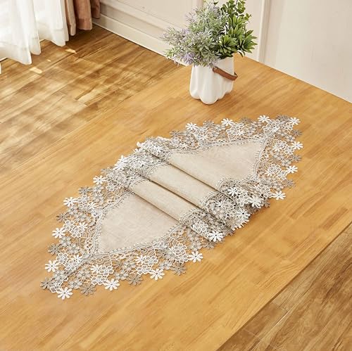 Beige Floral Lace Table Runner 120 inches L3552