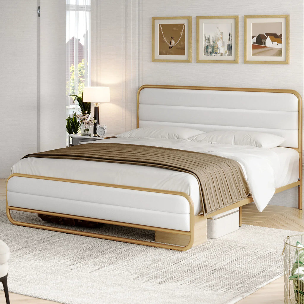 Full Bed Frame with PU Leather Upholstered Headboard T951241