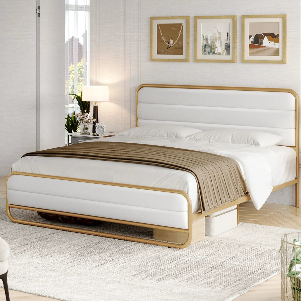 Full Bed Frame with PU Leather Upholstered Headboard T951241