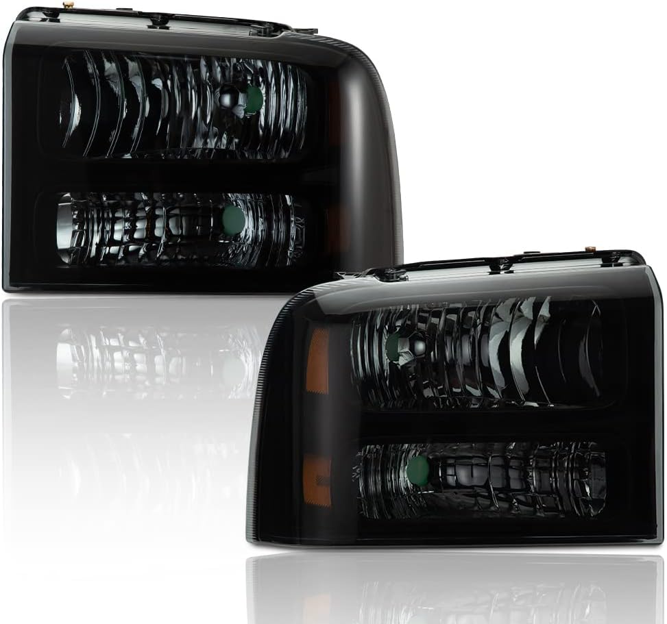 Clear Lens Black Housing Amber Reflector Headlights for Ford Super Duty D15411