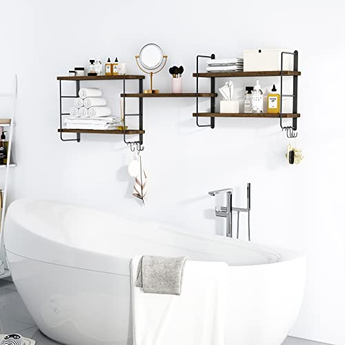 Wall Mounted Floating Shelves, 5 Brown Wood Shelves D22881