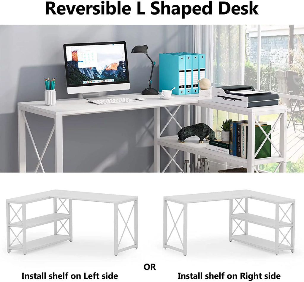 59" White Computer Desk with 2 Shelves F200343