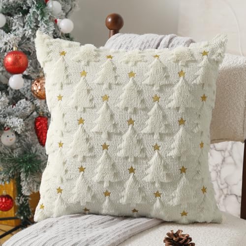 Dark Green Christmas Tree Pillow Covers 18 x 18 inch Set of 2 Plush Faux Fur B209948