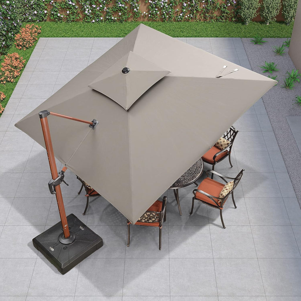 10 Feet Double Top Wood Pattern Square Patio Umbrella R2297