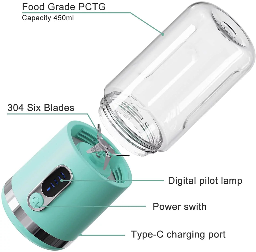 Portable Personal Size Blender with 6 3D Blades Blue B8334