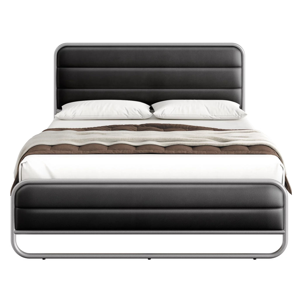 Full Bed Frame with PU Leather Upholstered Headboard T951241