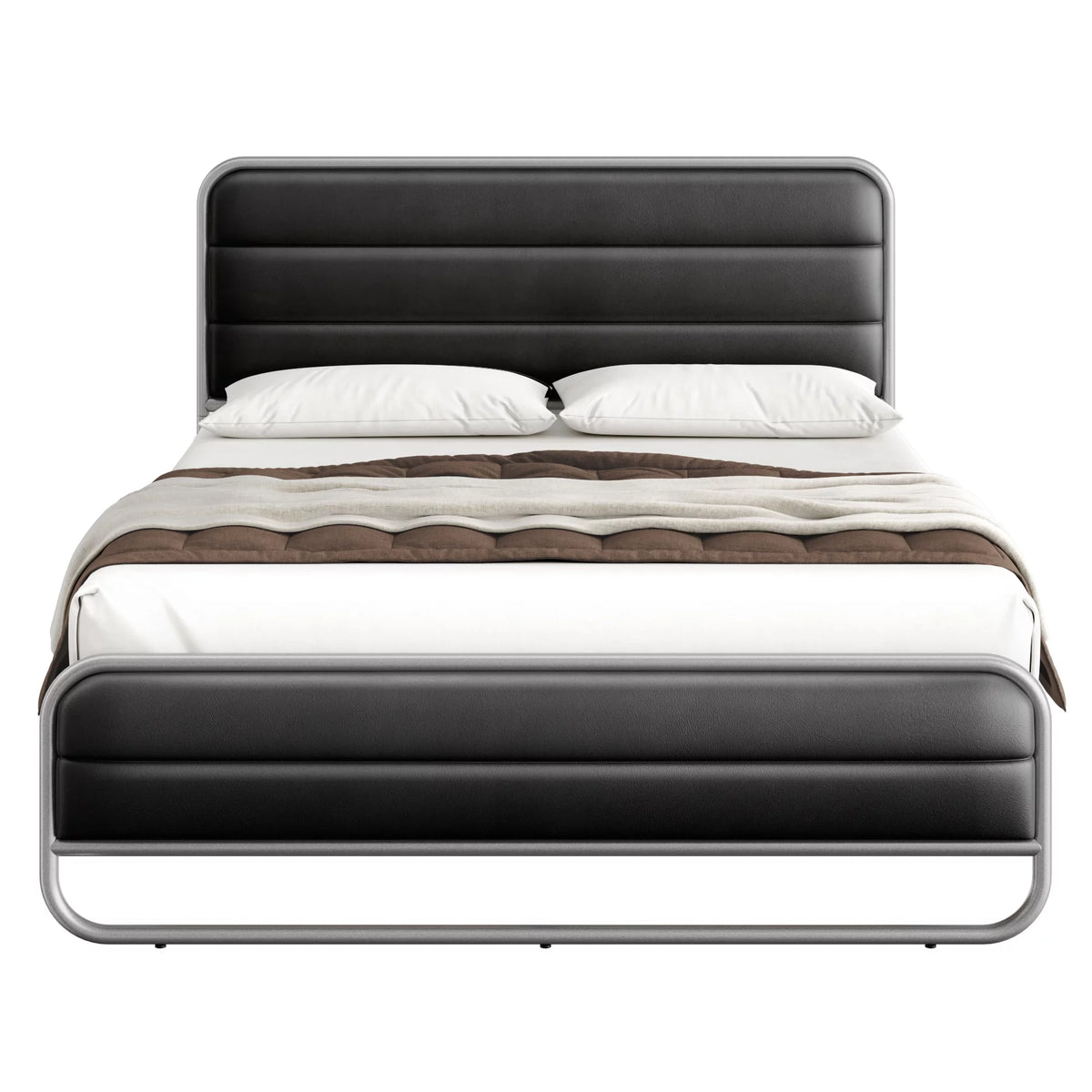 Full Bed Frame with PU Leather Upholstered Headboard T951241