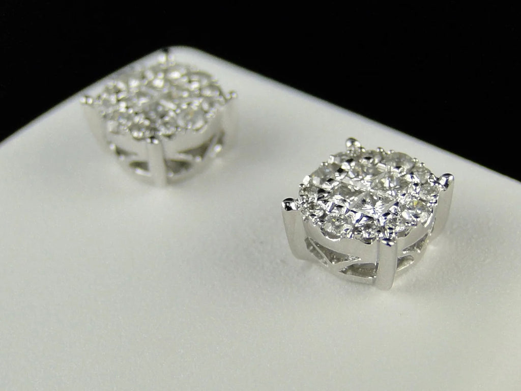 14K White Gold Princess Cut Diamond Stud Earrings 1/2 Ct Y282016