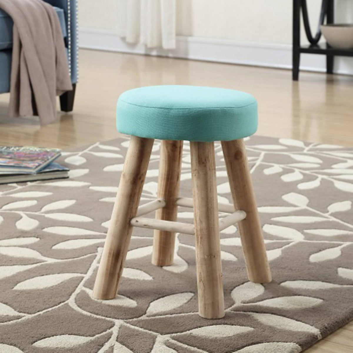 Natural and Mint Fabric Cane Stool O272