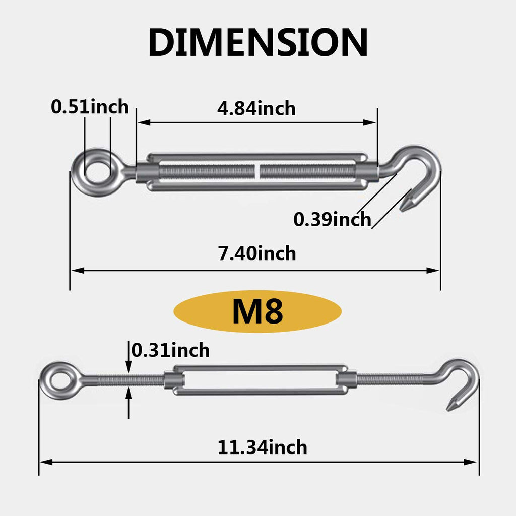 304 Stainless Steel Adjustable Wire Rope Tensioner Kit with Hooks J656766