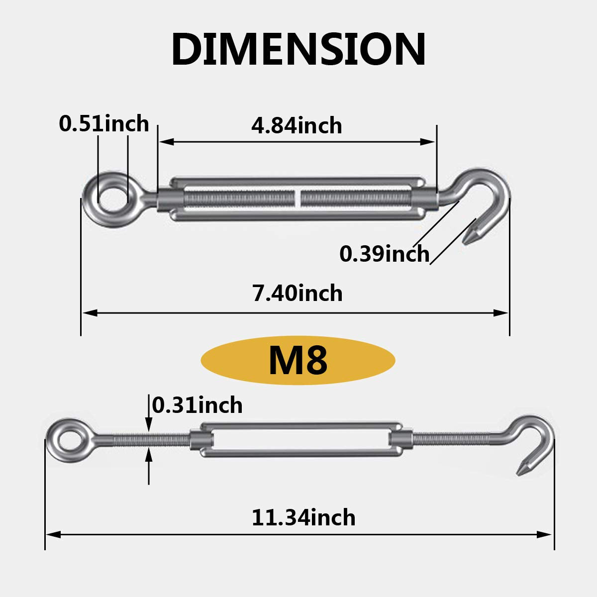 304 Stainless Steel Adjustable Wire Rope Tensioner Kit with Hooks J656766