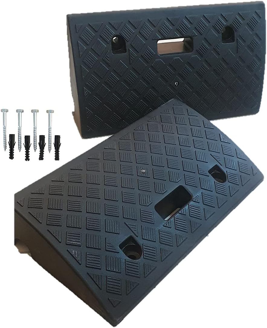Portable Plastic Curb Ramp 2 PC Heavy Duty Lightweight Threshold Ramp with 4 Mounting Bolts J978
