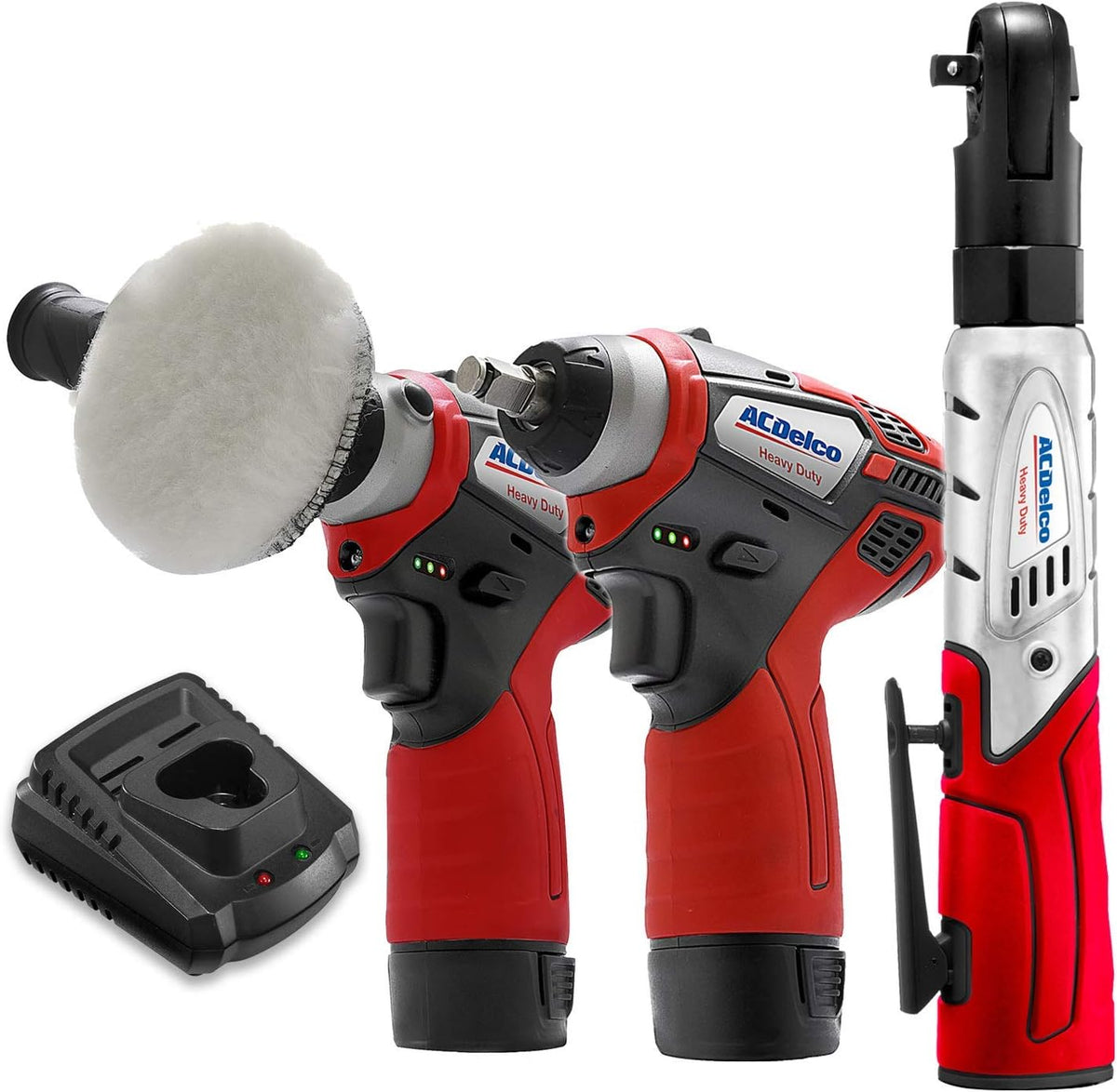 12V Cordless Li-ion Mini Polisher, Impact & Ratchet Wrench Combo Tool Kit with 2 Batteries V473677