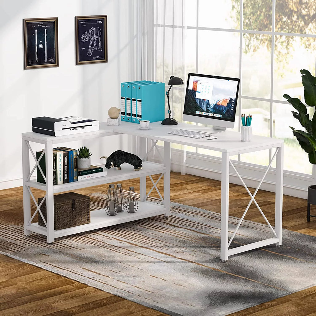 59" White Computer Desk with 2 Shelves F200343