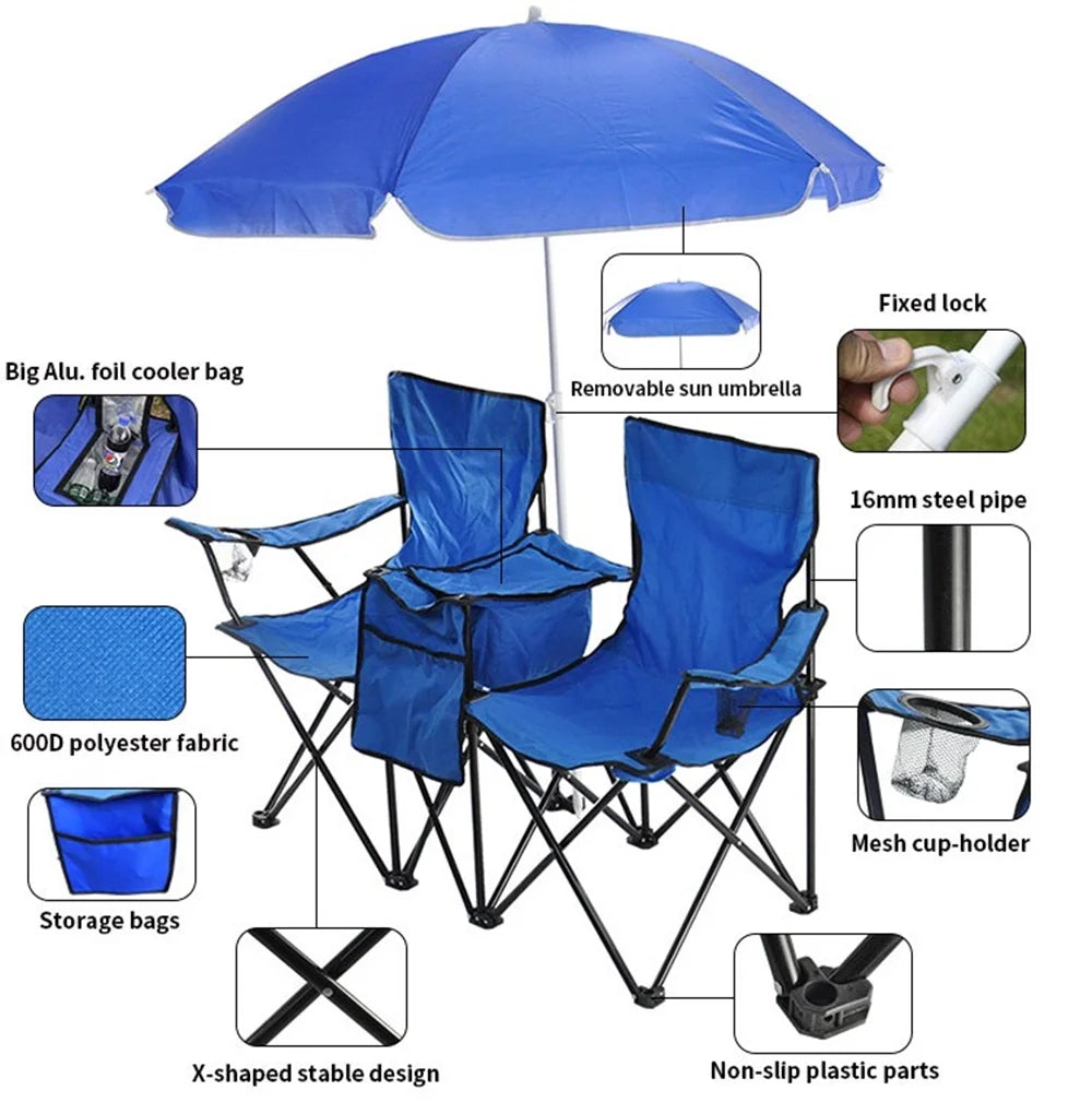 Folding Picnic Chair with Umbrella Mini Table Beverage Holder X549