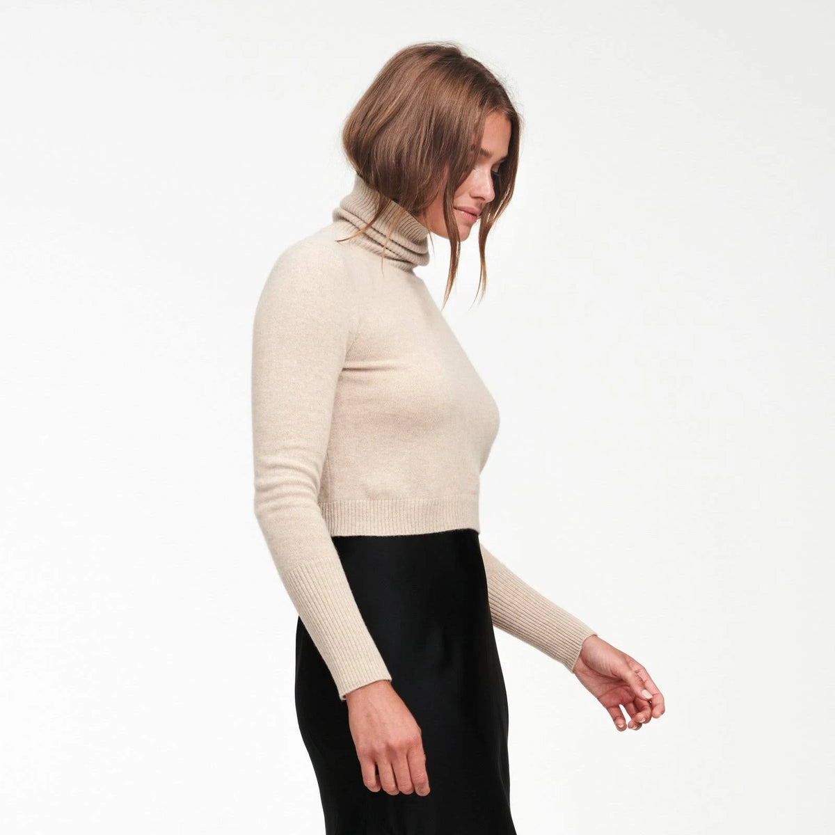 Cashmere Cropped Turtleneck Oatmeal I4656
