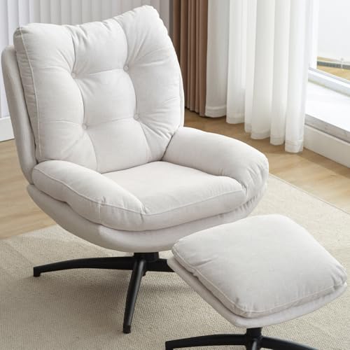 Green Chenille Swivel Accent Chair with Ottoman H32359