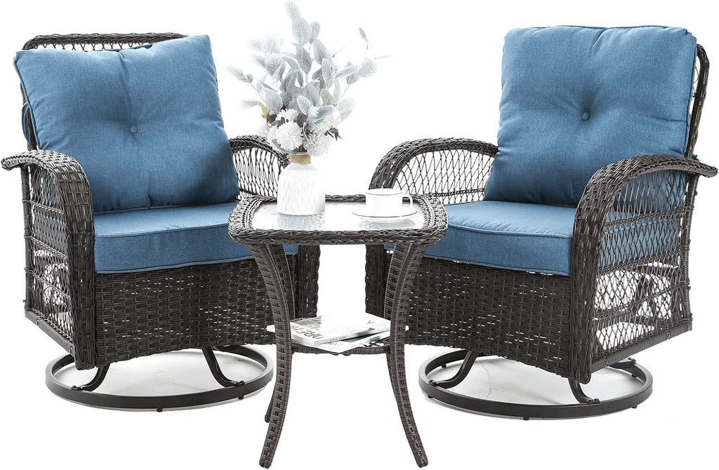 3 Pieces Wicker Patio Furniture Set with Glass Top Side Table K371
